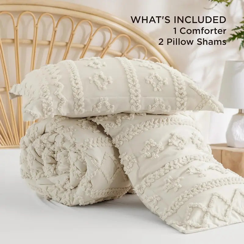Boho Style 3 Piece Quilted Bedspread Set with Pillow Shams | Soft & Cozy Bedroom Decor