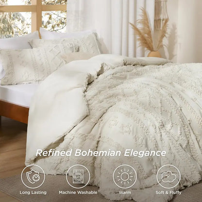 Boho Style 3 Piece Quilted Bedspread Set with Pillow Shams | Soft & Cozy Bedroom Decor