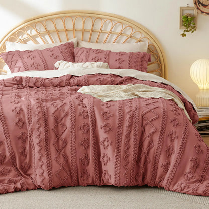 Boho Style 3 Piece Quilted Bedspread Set with Pillow Shams | Soft & Cozy Bedroom Decor
